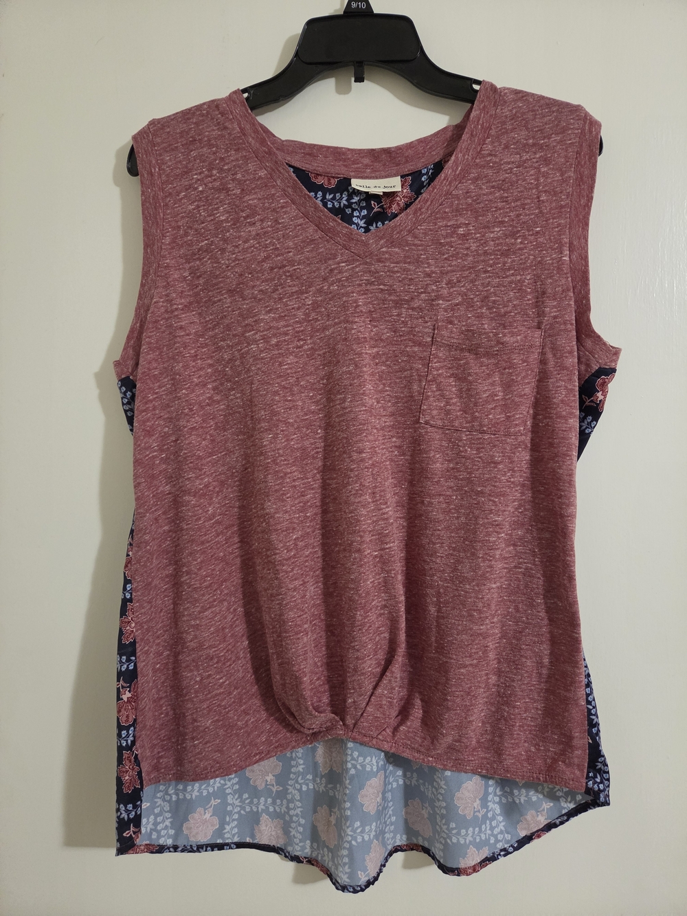 Belle Du Jour Dusty Rose V-Neck Sleeveless Top with Floral Back